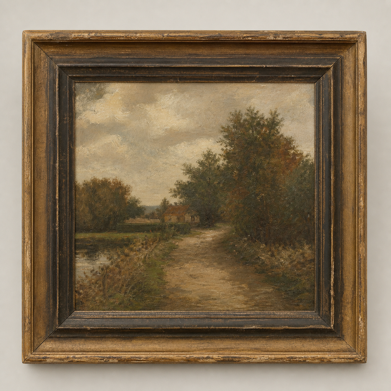 Peinture ancienne encadrée sur fond neutre